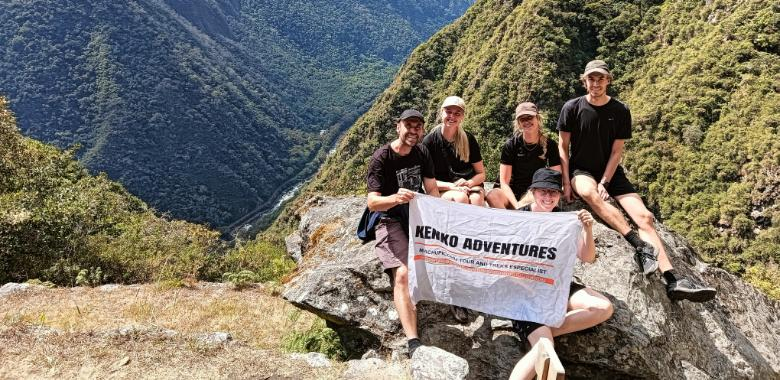 A group of tourists on inca trail to Machu Picchu.